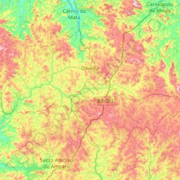 Topografische Karte Oliveira, Höhe, Relief