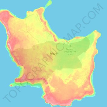 Topografische Karte Maré Island, Höhe, Relief