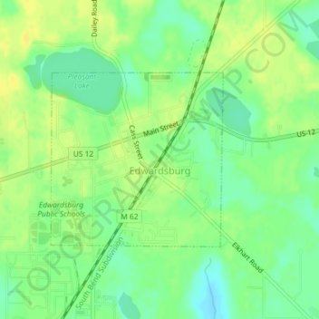 Topografische Karte Edwardsburg, Höhe, Relief
