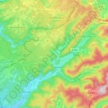 Topografische Karte Servance-Miellin, Höhe, Relief