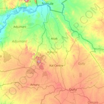 Topografische Karte Amuru, Höhe, Relief