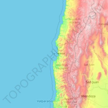 Topografische Karte Valparaíso, Höhe, Relief