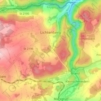 Topografische Karte Lichtenberg, Höhe, Relief