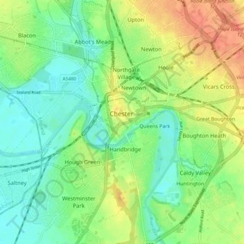 Topografische Karte City of Chester, Höhe, Relief
