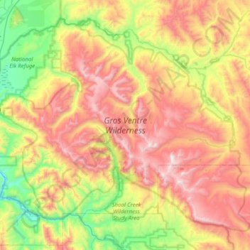 Topografische Karte Gros Ventre Wilderness Area, Höhe, Relief