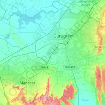 Topografische Karte Gurgaon, Höhe, Relief