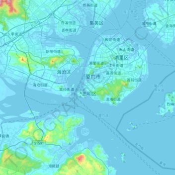 Topografische Karte Xiamen, Höhe, Relief