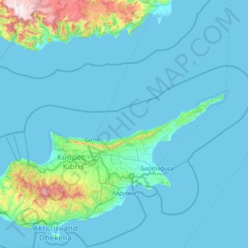 Topografische Karte Zypern, Höhe, Relief
