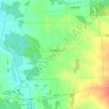 Topografische Karte Krzywa, Höhe, Relief