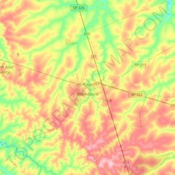 Topografische Karte Bebedouro, Höhe, Relief
