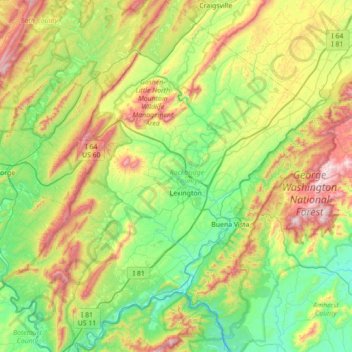 Topografische Karte Rockbridge County, Höhe, Relief