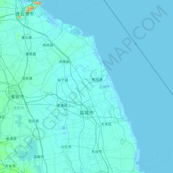 Topografische Karte Yancheng, Höhe, Relief