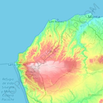 Topografische Karte Manta, Höhe, Relief
