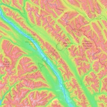 Topografische Karte Area G (Forster Creek/Mount Assiniboine), Höhe, Relief