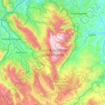 Topografische Karte Parco Nazionale della Majella, Höhe, Relief