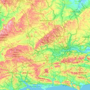 Topografische Karte Themse, Höhe, Relief