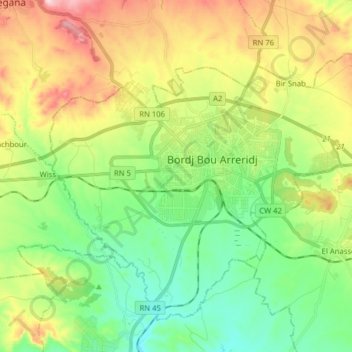 Topografische Karte Daïra Bordj Bou Arreridj, Höhe, Relief