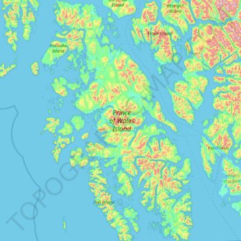 Topografische Karte Prince of Wales Island, Höhe, Relief