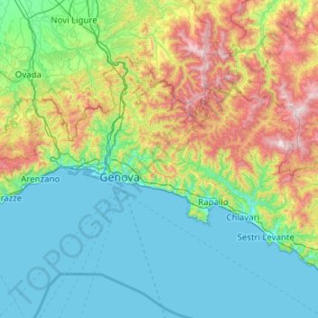 Topografische Karte Genua, Höhe, Relief