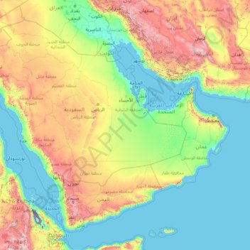 Topografische Karte Arabische Halbinsel, Höhe, Relief