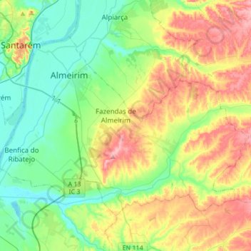Topografische Karte Almeirim, Höhe, Relief