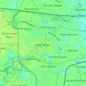 Topografische Karte Zone 8 Anna Nagar, Höhe, Relief