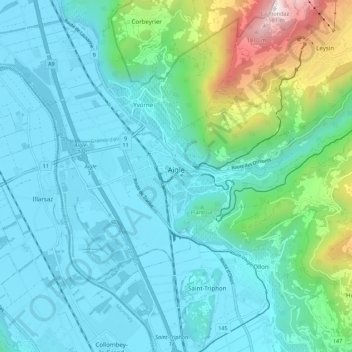 Topografische Karte Aigle, Höhe, Relief