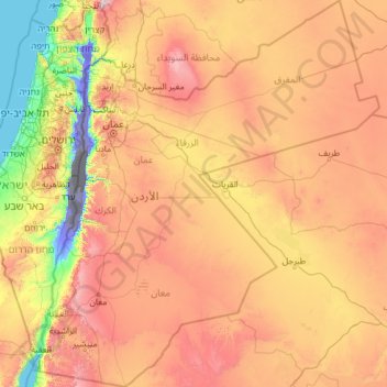Topografische Karte Jordanien, Höhe, Relief