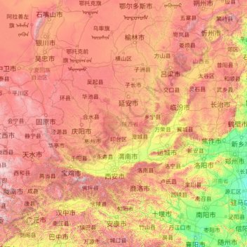 Topografische Karte Shaanxi, Höhe, Relief