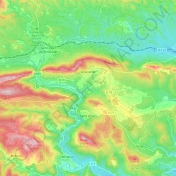 Topografische Karte Lesquerde, Höhe, Relief
