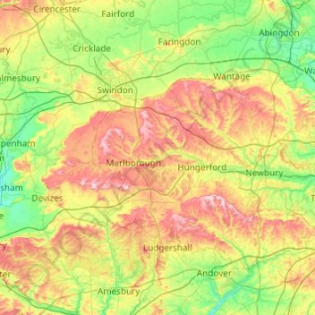 Topografische Karte North Wessex Downs AONB, Höhe, Relief