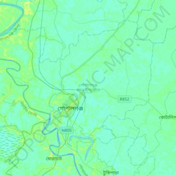 Topografische Karte Gopalganj Sadar Upazila, Höhe, Relief
