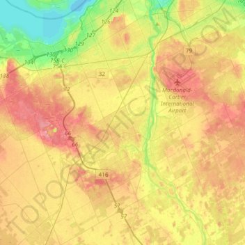 Topografische Karte Ottawa, Höhe, Relief