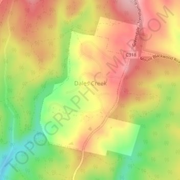 Topografische Karte Dales Creek, Höhe, Relief