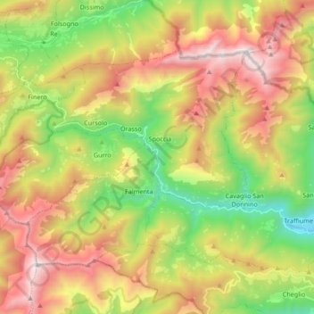Topografische Karte Valle Cannobina, Höhe, Relief