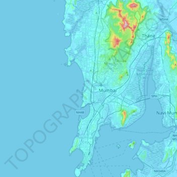 Topografische Karte Mumbai, Höhe, Relief