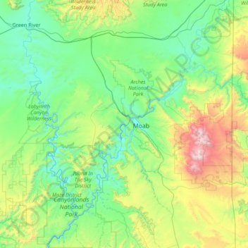 Topografische Karte Colorado River, Höhe, Relief
