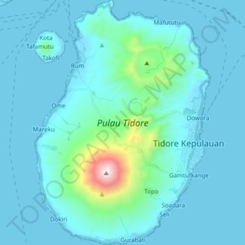 Topografische Karte Pulau Tidore, Höhe, Relief