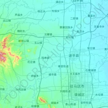 Topografische Karte Suiping County, Höhe, Relief