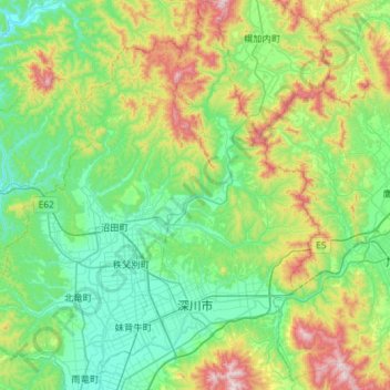 Topografische Karte Fukagawa, Höhe, Relief