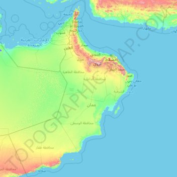 Topografische Karte Oman, Höhe, Relief