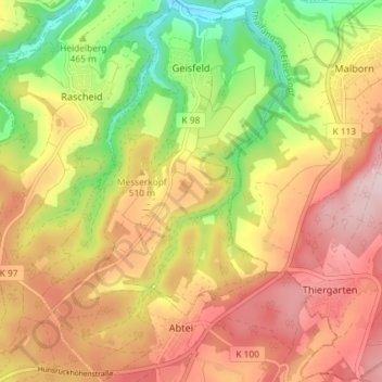 Topografische Karte Geisfeld, Höhe, Relief