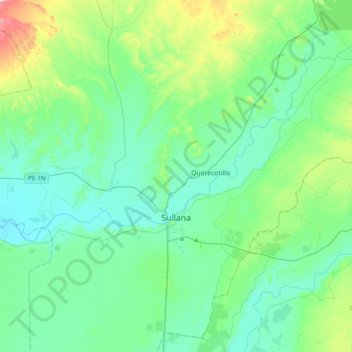 Topografische Karte Sullana, Höhe, Relief