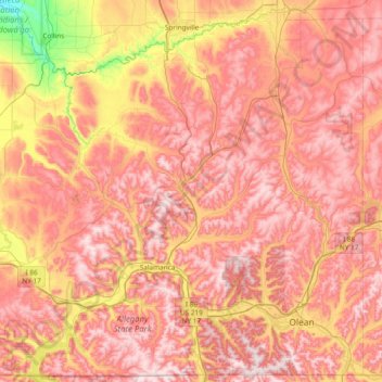 Topografische Karte Cattaraugus County, Höhe, Relief