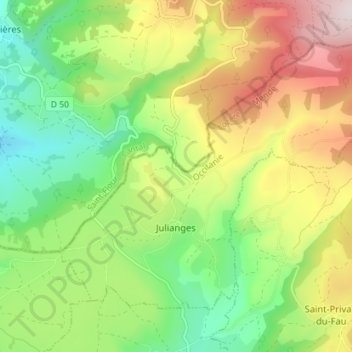 Topografische Karte Julianges, Höhe, Relief