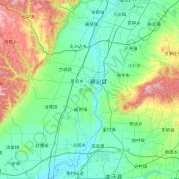 Topografische Karte Xiangfen County, Höhe, Relief