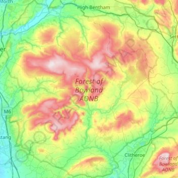 Topografische Karte Forest of Bowland AONB, Höhe, Relief