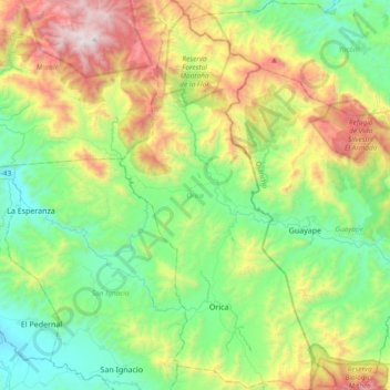 Topografische Karte Orica, Höhe, Relief