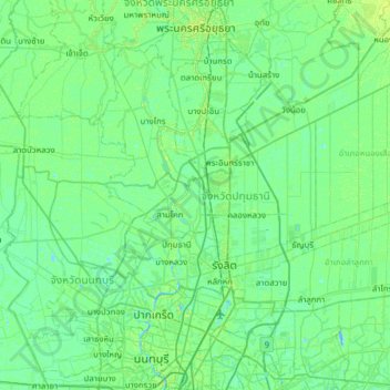 Topografische Karte Pathum Thani, Höhe, Relief