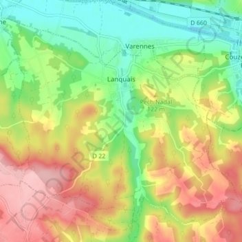 Topografische Karte Lanquais, Höhe, Relief